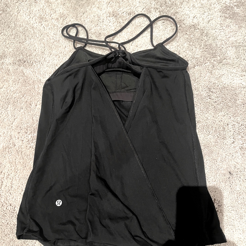 Black Lululemon, bra top, work out, cut out back.